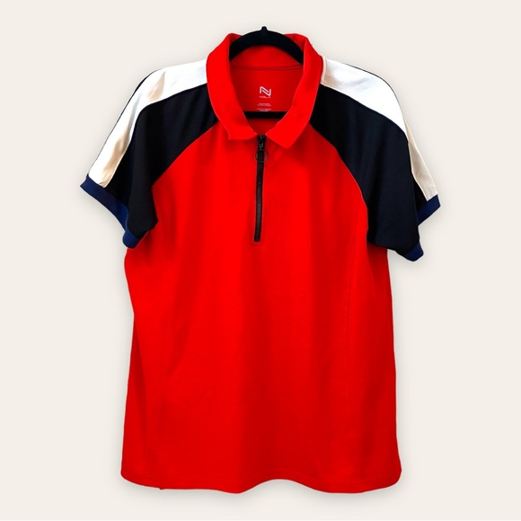 ADDITION ELLE - Nola Ladies Zippered Collar Golf Workout Shirts - Black & Red - Picture 9 of 16